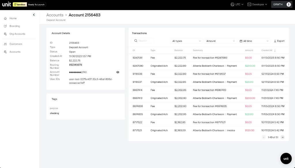 Account details and transactions